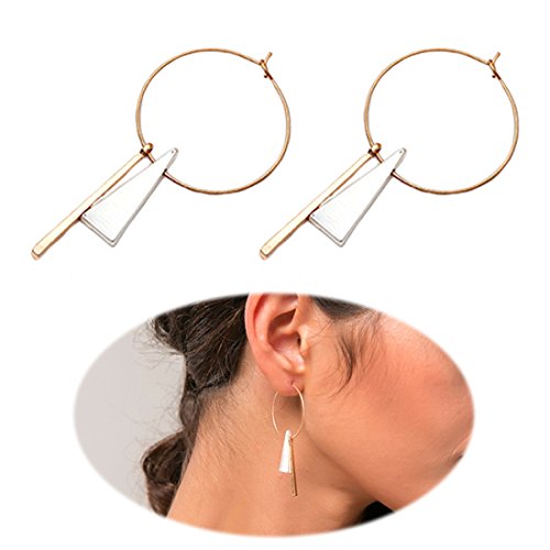 Product Cover Chic Moon Simple Geometric Earrings Hoop Earbob Full Circle with Silver Triangle Long Golden Bar Pendant Jewelry