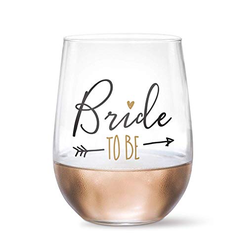 Product Cover 17 Ounce Bride To Be Wine Glass (Black and Metallic Gold Foil Print) - Perfect Engagement Gift for Bride | Bridal Wine Glass