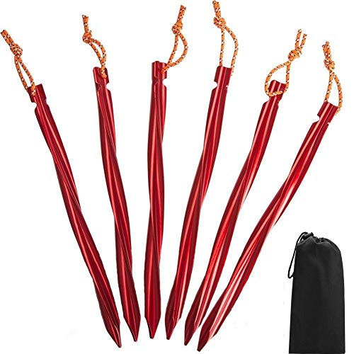 Product Cover 7001 Aluminum Tent Stakes,Cyclone Shape Tent Pegs with Reflective Pull Cords & Pouch-6 Pack