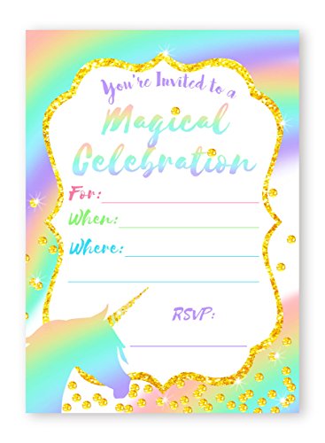 Product Cover POP parties Unicorn Pastel Large Invitations Rainbow Party Invitations - 10 Invitations + 10 Envelopes