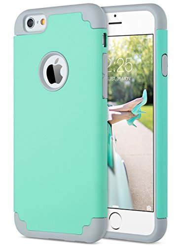 Product Cover ULAK iPhone 6S Case Mint Green, iPhone 6 Case, Slim Dual Layer Soft Silicone & Hard Back Cover Bumper Protective Shock-Absorption & Skid-Proof Anti-Scratch Hybrid Case (Turquoise + Grey)