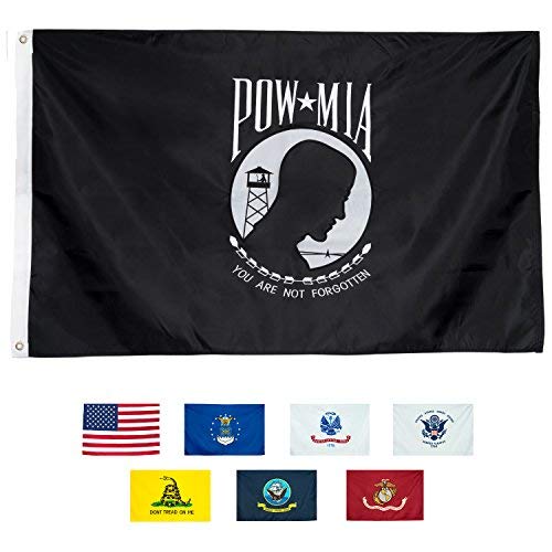 Product Cover Front Line Flags POW MIA Flag 3x5 | Long Lasting Nylon Embroidered Emblem with Quadruple Stitched Fly End 100% Guarantee | Premium Quality | US Military Banner for Indoor or Outdoor Use