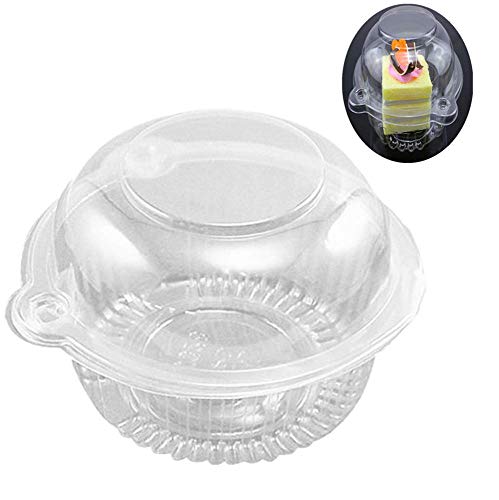 Product Cover 100 Pack Plastic Single Individual Cupcake Muffin Dome Holders Cases Boxes Cups Pods,Great for parties or cake/muffin sales