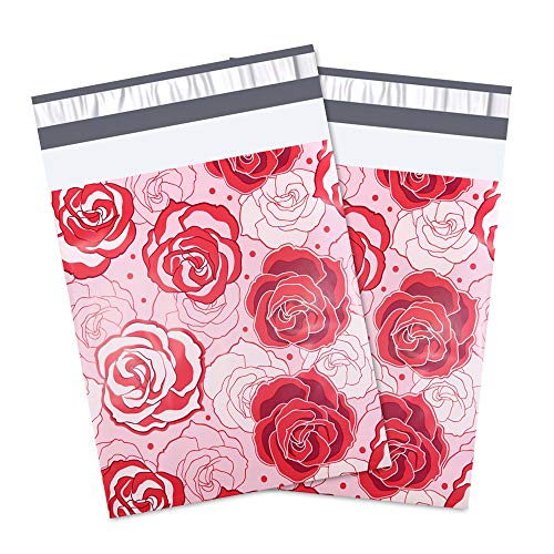 Product Cover UCGOU 10x13 Inch 2.35MIL Red and Pink Roses Designer Poly Mailers Shipping Envelopes Boutique Custom Bags Postal Bags 100pcs