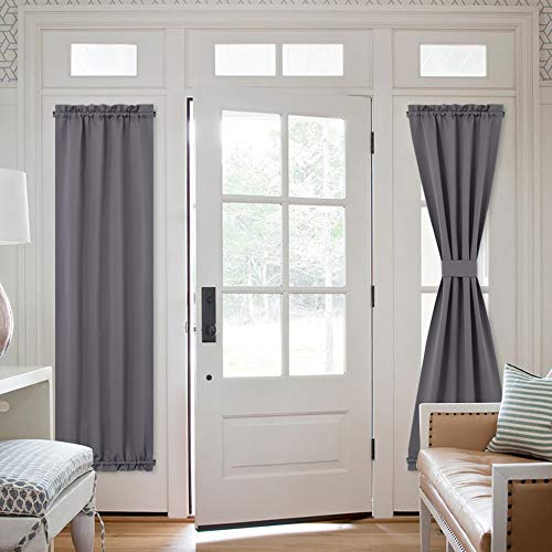 Product Cover NICETOWN French Door Window Curtains - Functional Thermal Insulated Blackout Curtain Panels for Patio Door/Sidelight Door 25W by 72L inches - Grey (2 Panels)