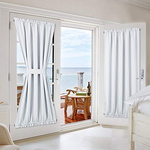 Product Cover NICETOWN French Door Curtains and Draperies for Privacy - Room Darkening Patio Door Thermal Curtain Panels 54 inches Width x 72 inches Length - Platinum-Greyish White(2 Panels)