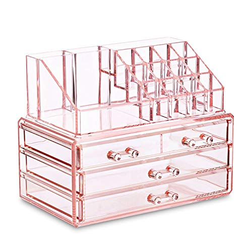 Product Cover Ikee Design Acrylic Pink Jewelry & Cosmetic Storage Display Boxes Two Pieces Set.