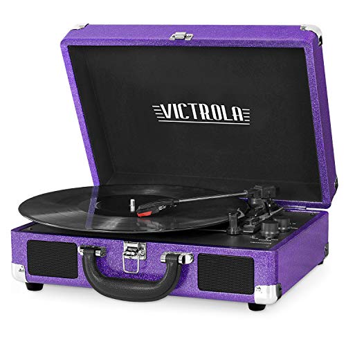 Product Cover Victrola Vintage 3-Speed Bluetooth Suitcase Turntable with Speakers, Purple Glitter