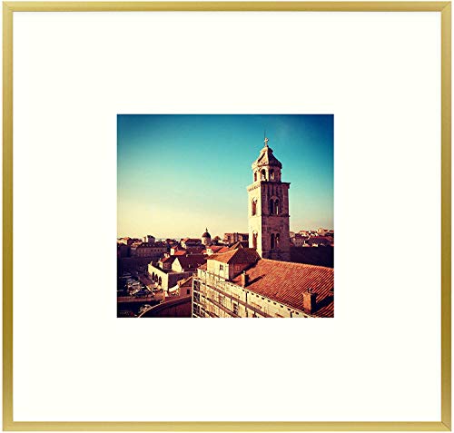 Product Cover Golden State Art, Metal Wall Photo Frame Collection, Aluminum Gold Photo Frame with Ivory Color Mat for Picture & Real Glass (8x8-Table Top)