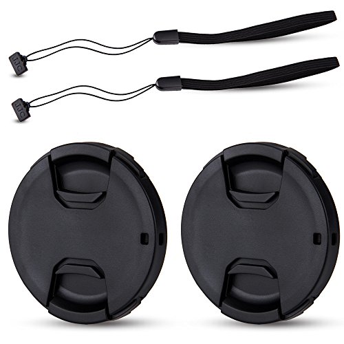 Product Cover 2 Pack JJC 55mm Center Pinch Front Lens Cap Cover with Elastic Lens Cap Keeper for Nikon Sony Canon Fujifilm Olympus Panasonic and Other Brand of Lenses with 55mm Filter Thread