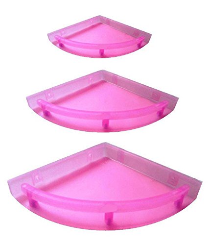 Product Cover Babbar Kitchenexp : Unbreakable Crystal Clear Corner Set Plastic Bathroom Corner Shelves (Pack Of 3, Clear) Pink