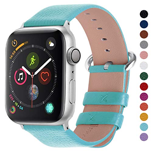 Product Cover Fullmosa Compatible Apple Watch Band 42mm 44mm 40mm 38mm Calf Leather Compatible iWatch Band/Strap Compatible Apple Watch Series 5 Series 4 Series 3 Series 2 Series 1, 44mm 42mm Sky Blue