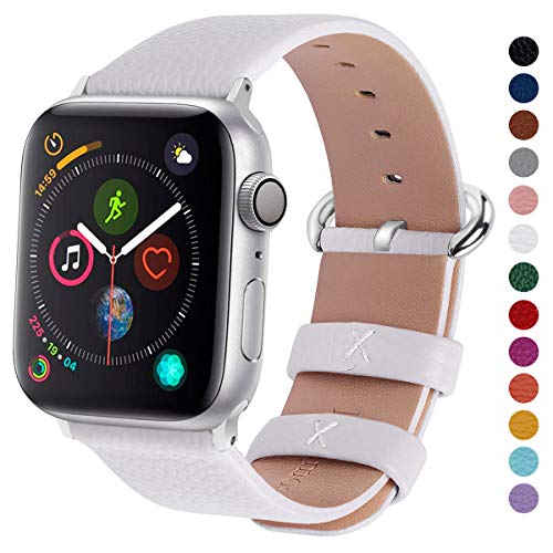 Product Cover Fullmosa Compatible Apple Watch Band 42mm 44mm 40mm 38mm Calf Leather Compatible iWatch Band/Strap Compatible Apple Watch Series 5 Series 4 Series 3 Series 2 Series 1, 44mm 42mm White