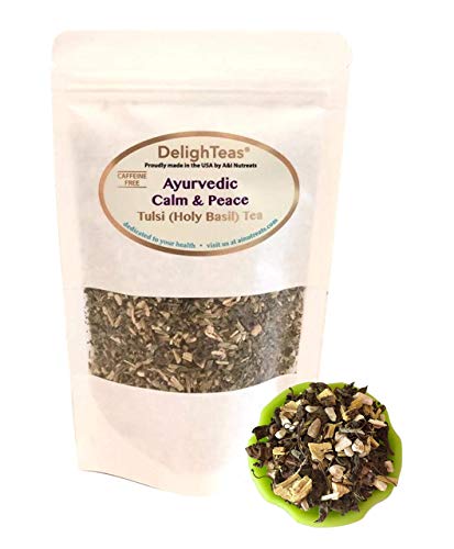 Product Cover Ayurvedic Calm & Peace Tulsi (Holy Basil) tea - Brings clarity and stress relief - Organic Loose Leaf Tulsi, Ashwagandha and Licorice Tea (3 oz.)