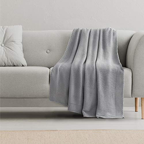 Product Cover Bedsure Knitted Throw Blanket for Sofa and Couch, Lightweight, Soft & Cozy Knit Throws - Grey, 50 x 60 inches