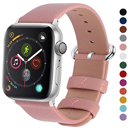 Product Cover Fullmosa Compatible Apple Watch Band 42mm 44mm 40mm 38mm Calf Leather Compatible iWatch Band/Strap Compatible Apple Watch Series 5 Series 4 Series 3 Series 2 Series 1, 44mm 42mm Pink