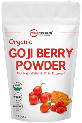 Product Cover Organic Goji Powder, Freeze Dried, 1 Pound, Natural Booster for Energy, Eye Health, Immune System and Natural Antioxidant for Anti-Aging, No GMOs and Vegan Friendly