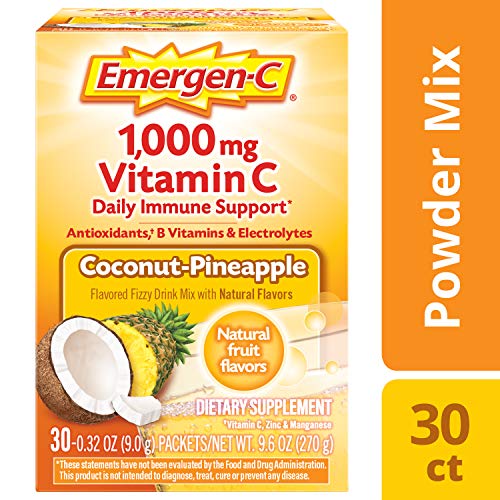 Product Cover Emergen-C Vitamin C 1000mg Powder (30 Count, Coconut Pineapple Flavor, 1 Month Supply), with Antioxidants, B Vitamins and Electrolytes, Dietary Supplement Fizzy Drink Mix, Caffeine Free
