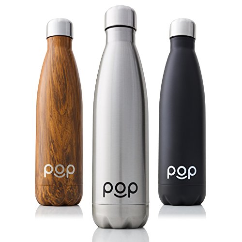 Product Cover POP Design Stainless Steel Vacuum Insulated Water Bottle, Keeps Cold 24hrs. or Hot for 12hrs, Sweat & Leak-Proof, Narrow Mouth & BPA Free, 17 Oz (500ml), Titanium