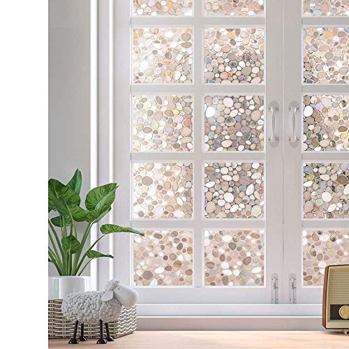 Product Cover rabbitgoo Privacy Window Film Decorative Window Film Static Cling Glass Film 3D Pebble Glass Film for Home Office 35.4 x 78.7 inches