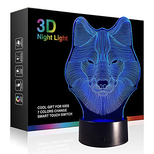 Product Cover Tiscen 3D Illusion Night Light, LED Table Desk Lamps, Dinosaur Horse Wolf Nightlights, 7 Colors USB Charge Lighting Home Decoration for Kids Bedroom