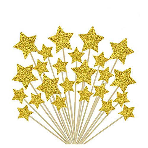 Product Cover 36 Pcs Twinkle Gold Star Cupcake Toppers DIY Glitter Mini Birthday Cake Snack Decorations Picks Suppliers Party Accessories for Wedding Baby Shower