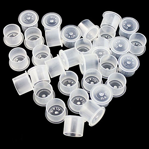 Product Cover Tattoo Ink Caps Medium - Yuelong 1000Pcs Hot Sale White Plastic Disposable Tattoo Ink Cups With Base,Makeup Tattoo Pigment Ink Cap Sizes 14mm Medium for Tattoo Ink,Tattoo Kits,Tattoo Supplies