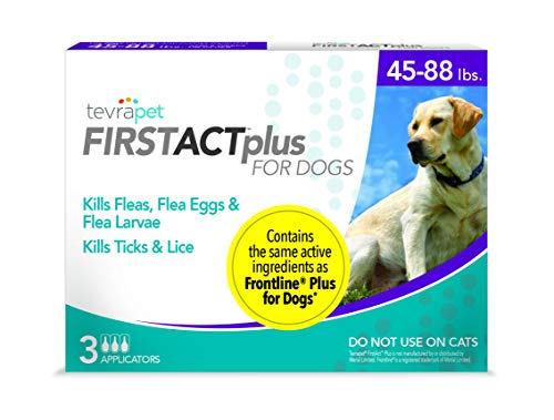 Product Cover TevraPet FirstAct Plus Flea and Tick Topical for Dogs 45-88 Pounds, 3 Applicators