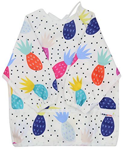 Product Cover Pikababy Long Sleeved Bib Waterproof Bibs with Pocket - 6 to 24 Months Baby Girl and boy Colors (Pineapple)