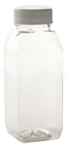 Product Cover 8 oz Empty Clear PET Plastic Juice Bottles with Tamper Evident Caps by MT Products - Set of 12 Bottles and 12 Caps