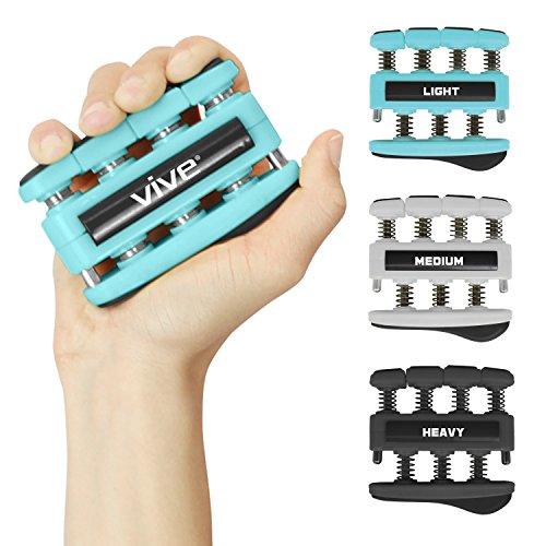 Product Cover Vive Finger Strengthener (3 Pack) - Guitar Digit Exerciser - Hand Grip Workout Equipment for Musician, Rock Climbing and Therapy - Master Gripper Exercise Tool - Forearm Muscle Strengthening Kit