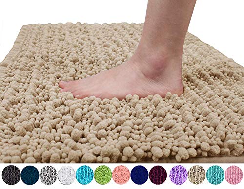 Product Cover Yimobra Original Luxury Chenille Bath Mat, Soft Shaggy and Comfortable, Large Size, Super Absorbent and Thick, Non-Slip, Machine Washable, Perfect for Bathroom (31.5 X 19.8 Inches, Beige)