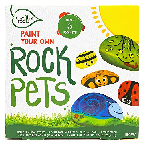 Product Cover CREATIVE ROOTS Paint Your Own Rock Pets by Horizon Group USA, 6 Colors, Paint Brush, Wiggly Eyes and Glue Included