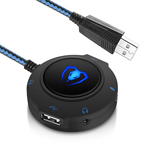 Product Cover Micolindun External Sound Card USB Hubs Audio Adapter to USB Port & 3.5mm Audio & Micro Jack for PC Laptop. Plug and Play (Blue)