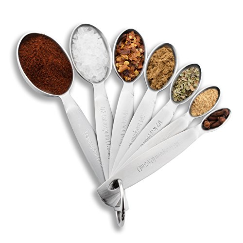 Product Cover Spring Chef Measuring Spoons, Heavy Duty Oval Stainless Steel Metal, for Dry or Liquid - Fits in Spice Jar, Set of 7