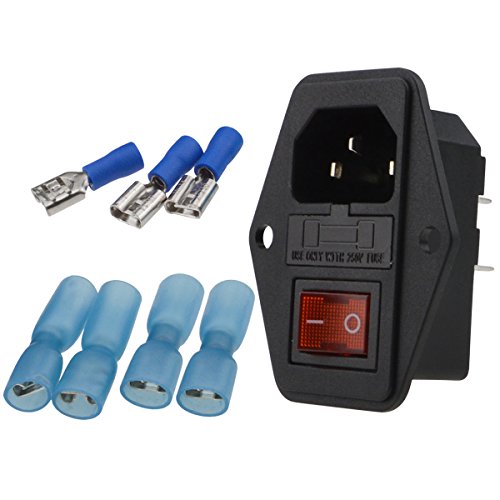 Product Cover URBEST Male Power Socket 10A 250V Inlet Module Plug 5A Fuse Switch with 7Pcs Female 16-14 AWG Wiring Spade Crimp Terminals