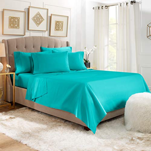 Product Cover 6 Piece Queen Sheets - Bed Sheets Queen Size - Bed Sheet Set Queen Size - 6 PC Sheets - Deep Pocket Queen Sheets Microfiber Queen Bedding Sets Hypoallergenic Sheets - Queen - Teal Blue