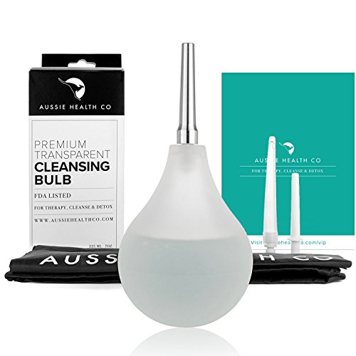 Product Cover Aussie Health Co Clear Enema Bulb Kit - 7oz Anal Douche for Men Women with Hygienic Stainless Steel and Comfort Leak Proof Tips - for Water or Coffee Colon Cleansing, Detox and Constipation