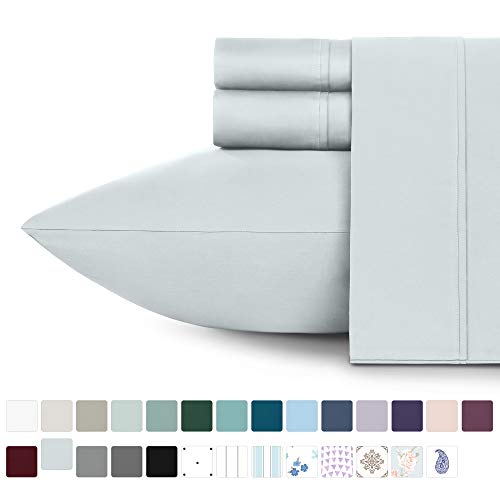 Product Cover California Design Den 400 Thread Count 100% Cotton Sheets - Light Grey Long-Staple Cotton Full Sheets, Fits Mattress 16'' Deep Pocket, Soft Sateen Weave 4-PC Cotton Bedsheets and Pillowcases