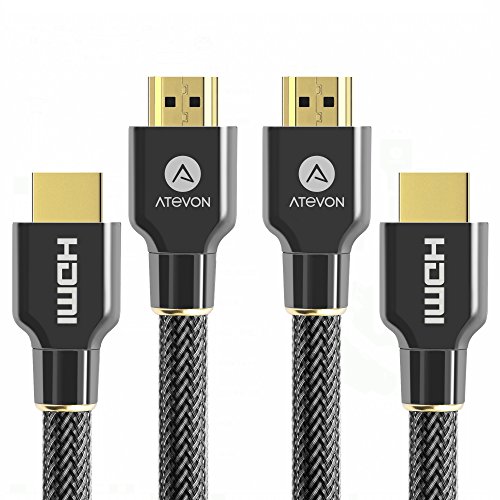 Product Cover 4K HDMI Cable 6ft (2-Pack) - Atevon High Speed 18Gbps HDMI 2.0 Cable - HDCP 2.2-4K HDR, 3D, 2160P, 1080P, Ethernet - 28AWG Braided HDMI Cord - Audio Return Compatible TV, PC, Blu-ray Player