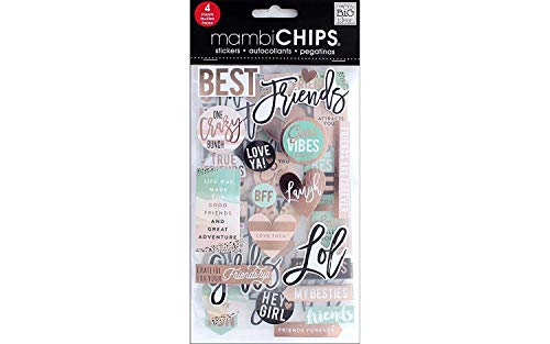 Product Cover me & my BIG ideas mambiChips Chipboard Stickers - The Happy Planner Scrapbooking Supplies - Friends Theme - Metallic Stickers, Rose Gold Foil - Great for Projects, Scrapbooks & Albums - 4 Sheets