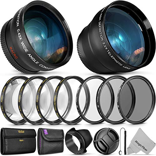 Product Cover 55MM Vivitar Essential Lens & Filter Accessory Kit for Nikon AF-P DX 18-55mm and Select Sony Lenses - Bundle with Wide Angle & Telephoto Lenses, Filters Kit & Macro Set, Lens Hood, Cap
