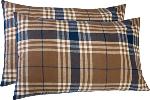Product Cover Pinzon 160 Gram Plaid Flannel Cotton Pillowcases, Set of 2, Standard, Brown Plaid