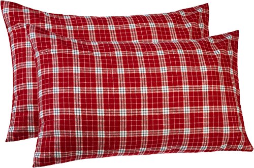 Product Cover Pinzon 160 Gram Plaid Flannel Cotton Pillowcases, Set of 2, King, Bordeaux Red Plaid