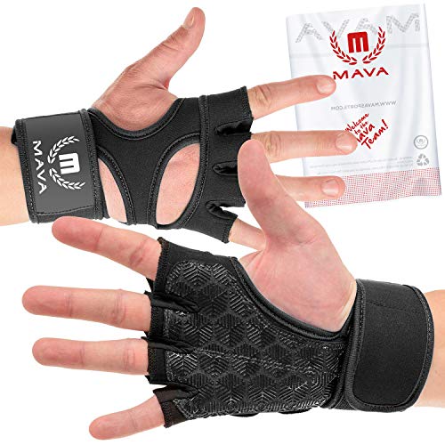 Product Cover Mava Sports Workout Gloves with Integrated Wrist Wraps Support and Full Palm Silicone Padding. Perfect for Weight Lifting, Powerlifting, Pull Ups, WOD and Cross Training for Men and Women