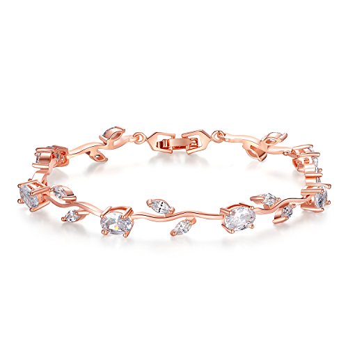 Product Cover BISAER Lovely Rose Gold Plated AAA Cubic Zirconia Gemstone Flower Vine 7 Inches Bracelet for Mothers Girls Girlfriends