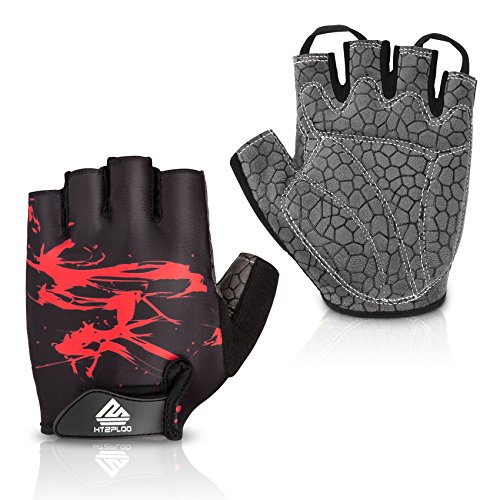 Product Cover HTZPLOO Bike Gloves Bicycle Gloves Cycling Gloves Mountain Biking Gloves with Anti-Slip Shock-Absorbing Pad Breathable Half Finger Outdoor Sports Gloves for Men&Women (Black&Red, X-Large)