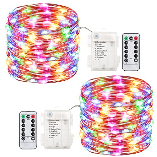 Product Cover GDEALER 2 Pack Fairy Lights 20 Ft 60 Led Battery Operated Christmas Lights Waterproof 8 Modes Firefly String Lights Multi Color Twinkle Lights for Thanksgiving Christmas Decorations Bedroom Wedding
