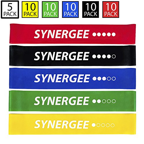Product Cover Synergee Mini Band Resistance Band Loop Exercise Bands Set of 5 with Carrying Bag and Exercise Manual