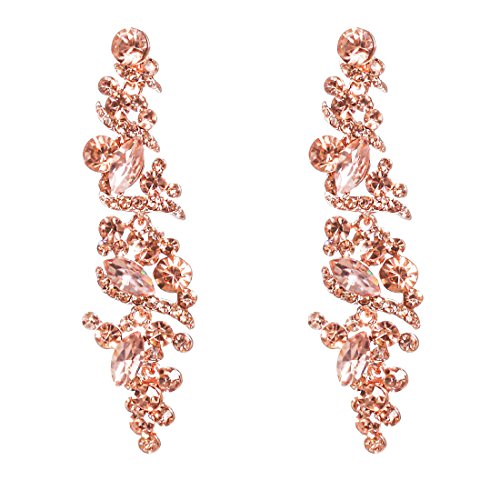 Product Cover NLCAC Crystal Rose Gold Chandelier Earring Leaf Pendant Peach Earrings Dangle for Women